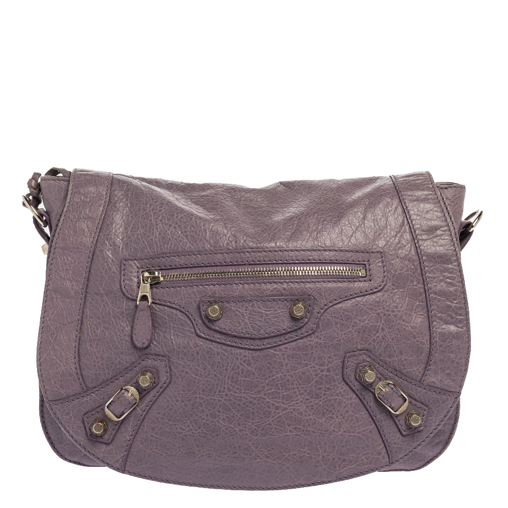 Click to view more detailed imagery on our partner's website Pre-owned Balenciaga Glycine Agneau Leather Rsh Neo Folk Messenger Bag In Purple