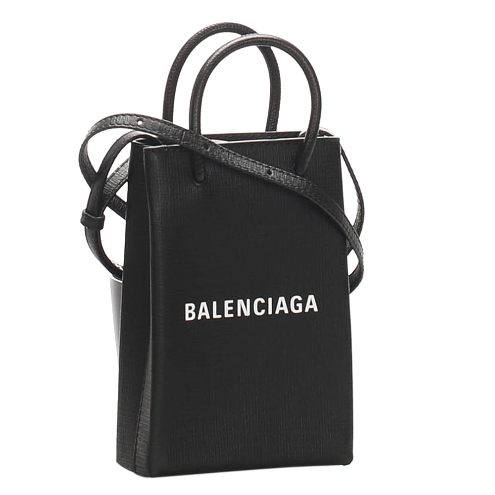 

Balenciaga Logo  Leather Shopping Tote Bag, Black