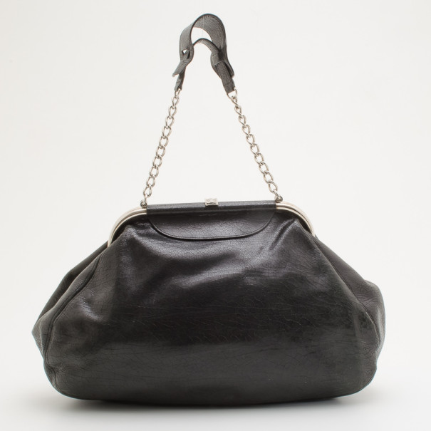 Pre Owned Balenciaga Black Leather Folding Framed Purse