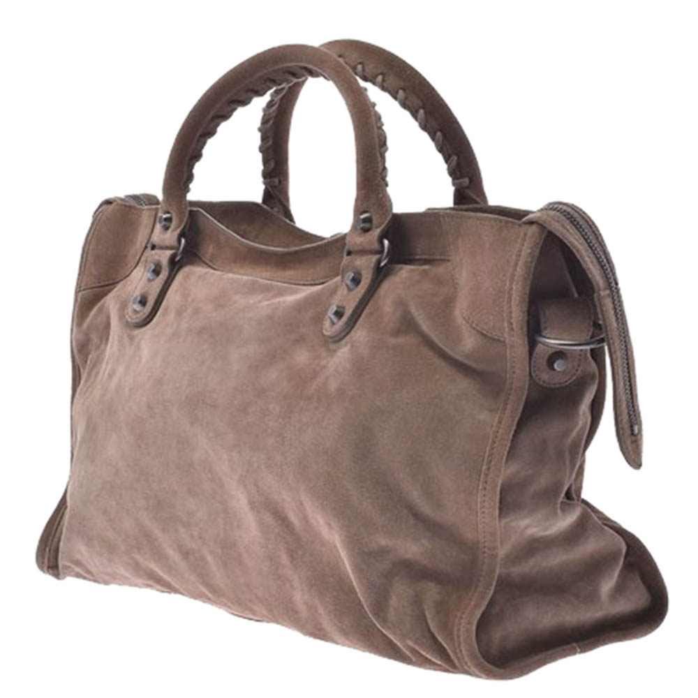 

Balenciaga Brown Suede Motocross Metallic Edge City Bag