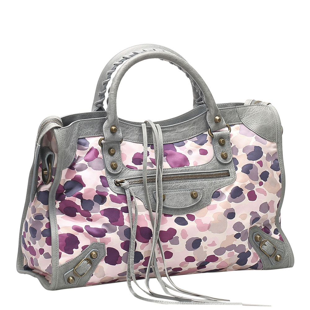 

Balenciaga Multicolor Leather and Nylon Printed Motocross Classic City Bag, Grey