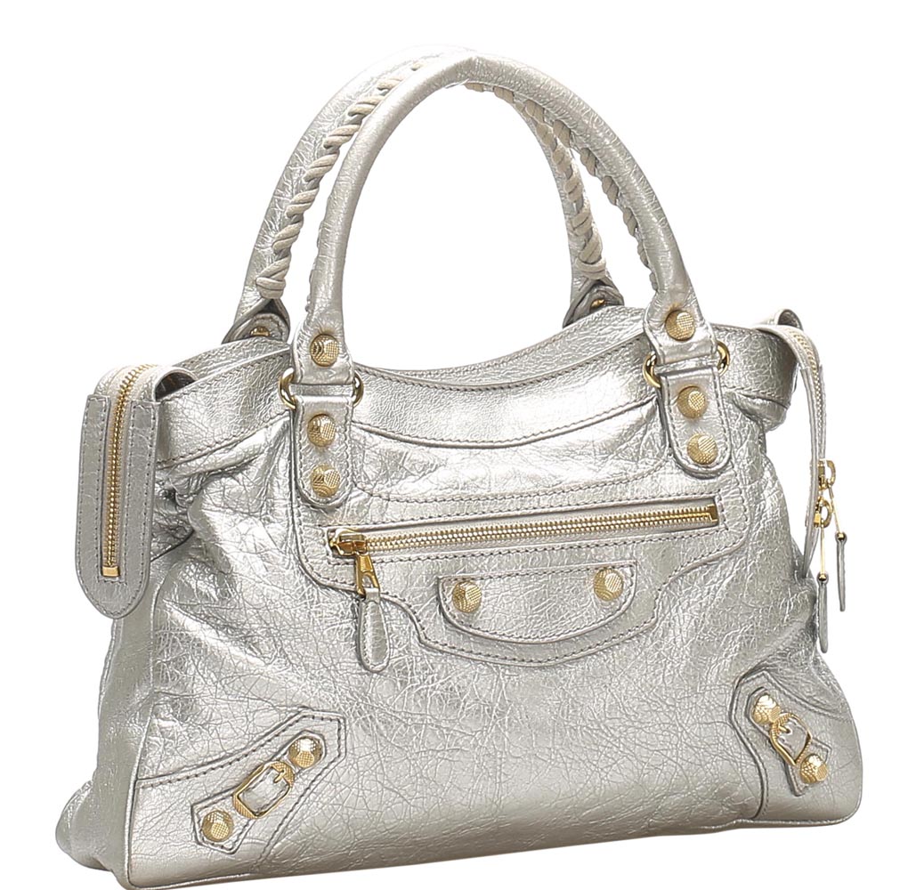 

Balenciaga Silver Leather Motocross Giant Town Bag