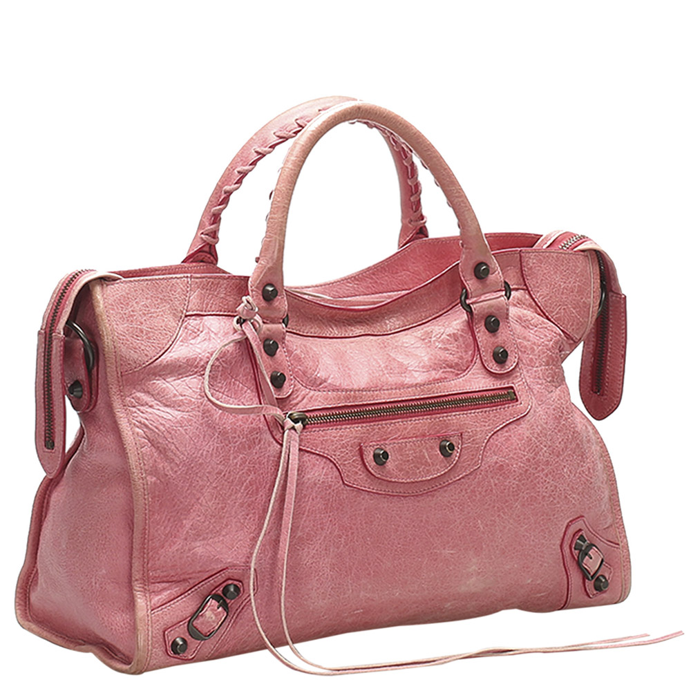 

Balenciaga Pink Leather Motocross Classic City Satchel bag