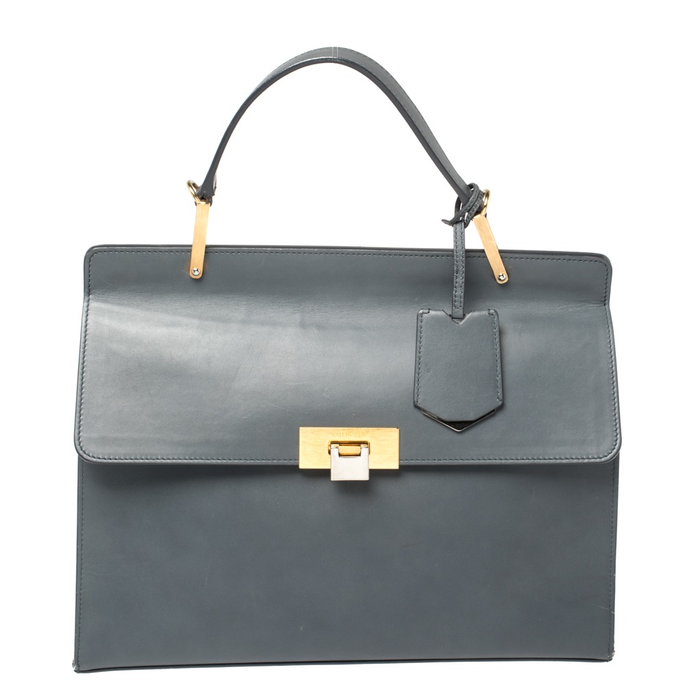 Pre-owned Balenciaga Ash Blue Leather Le Dix Cartable Top Handle Bag ...