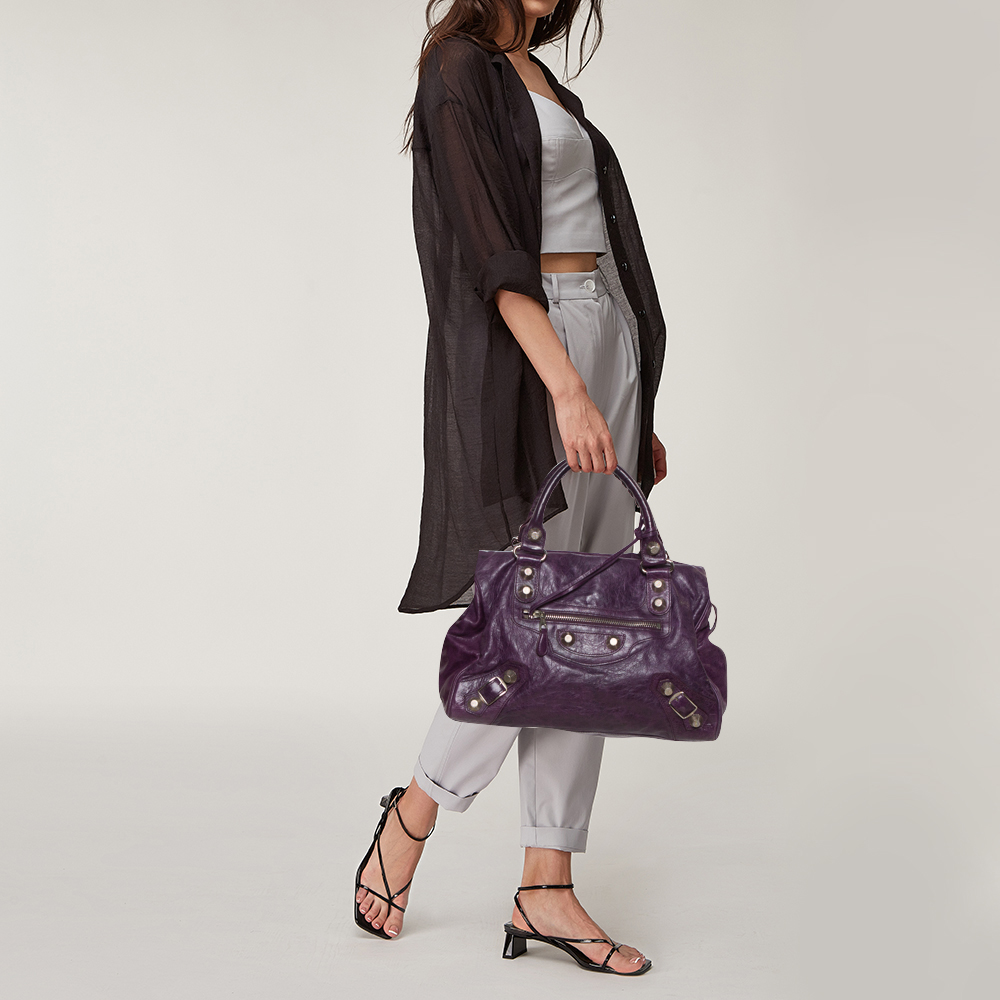 

Balenciaga Raisin Lambskin Leather SGH Midday Tote, Purple