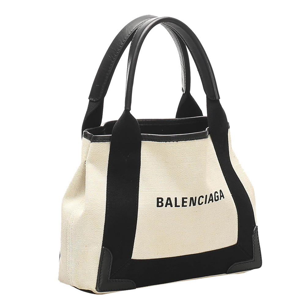 

Balenciaga White/Black Navy Cabas  Canvas Bag