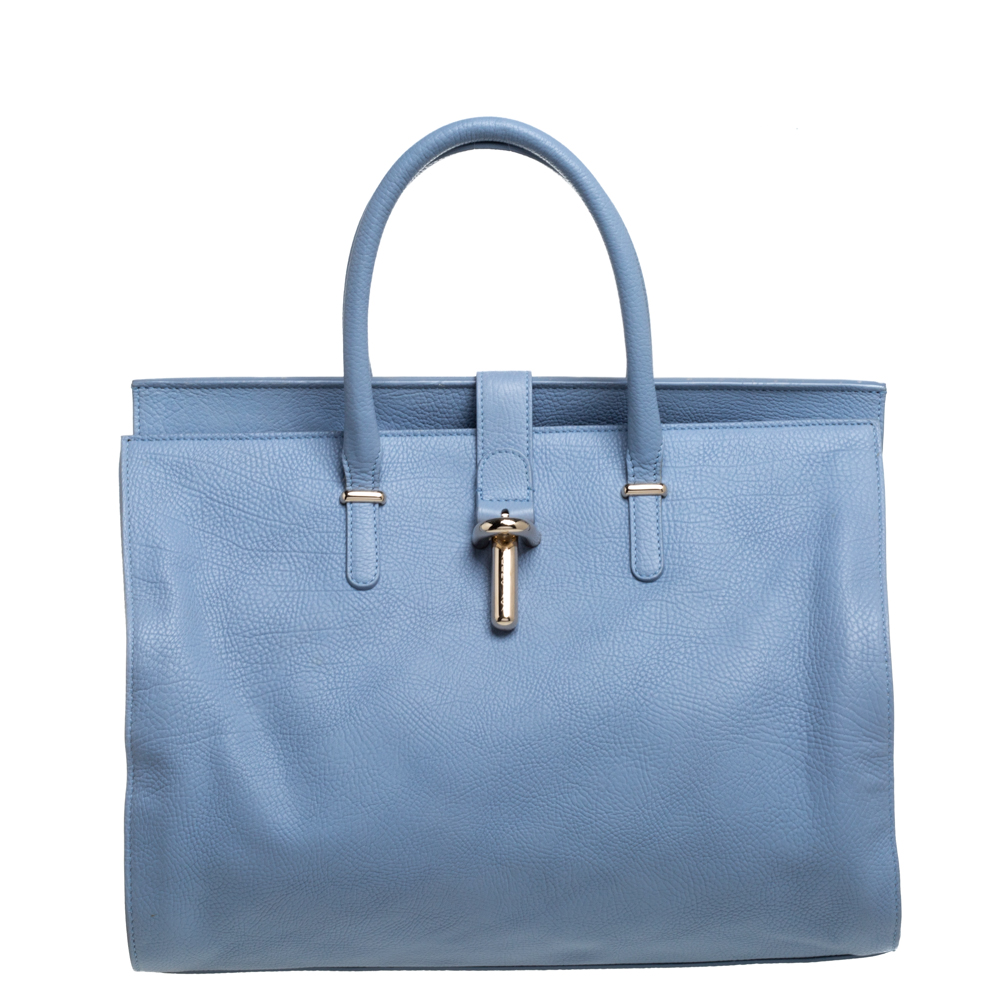 Pre-owned Balenciaga Light Blue Grain Leather Tube Round Tote