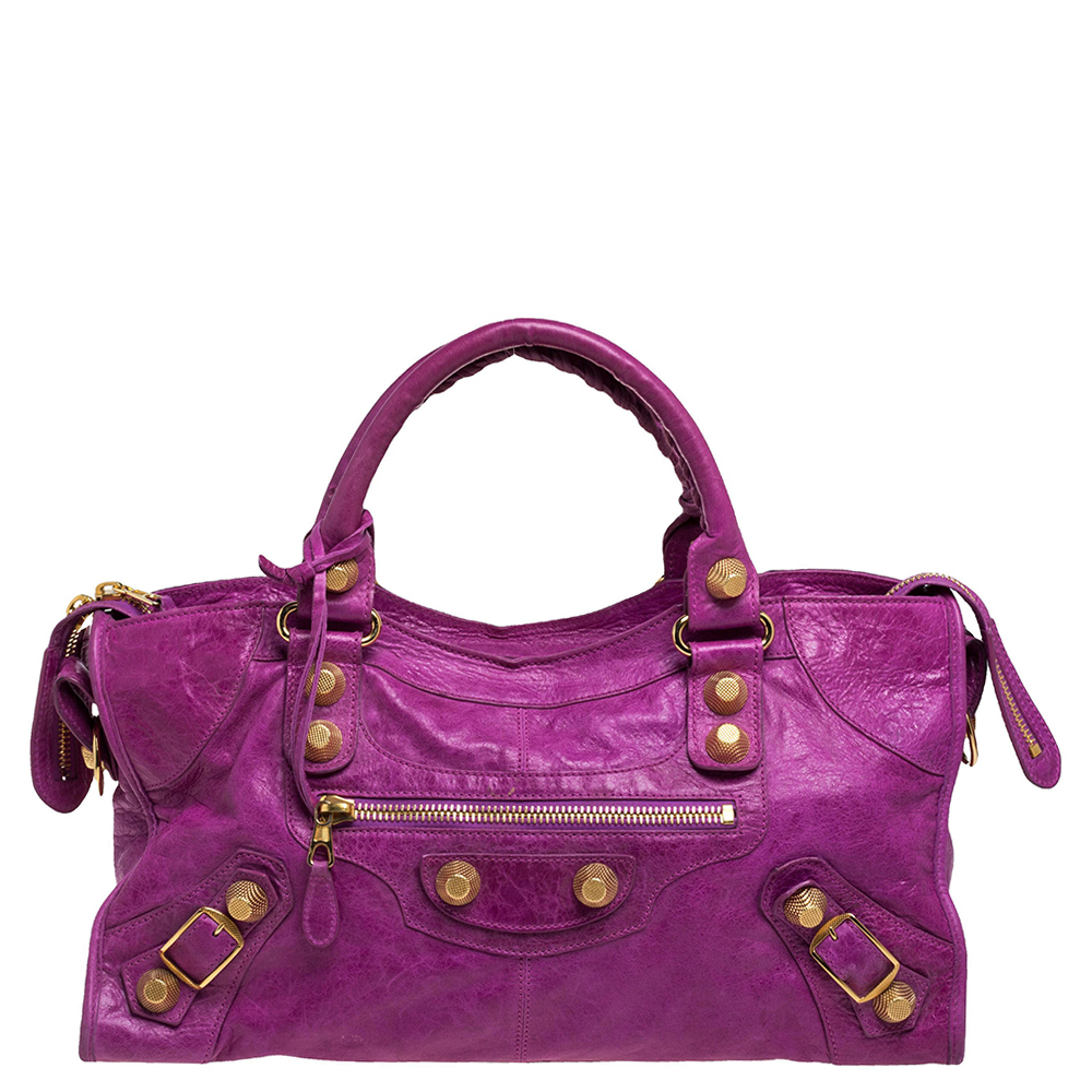 مملوكة مسبقًا حقيبة بالنسياغا GGH بارت تايم جلد ماغينتا داكن