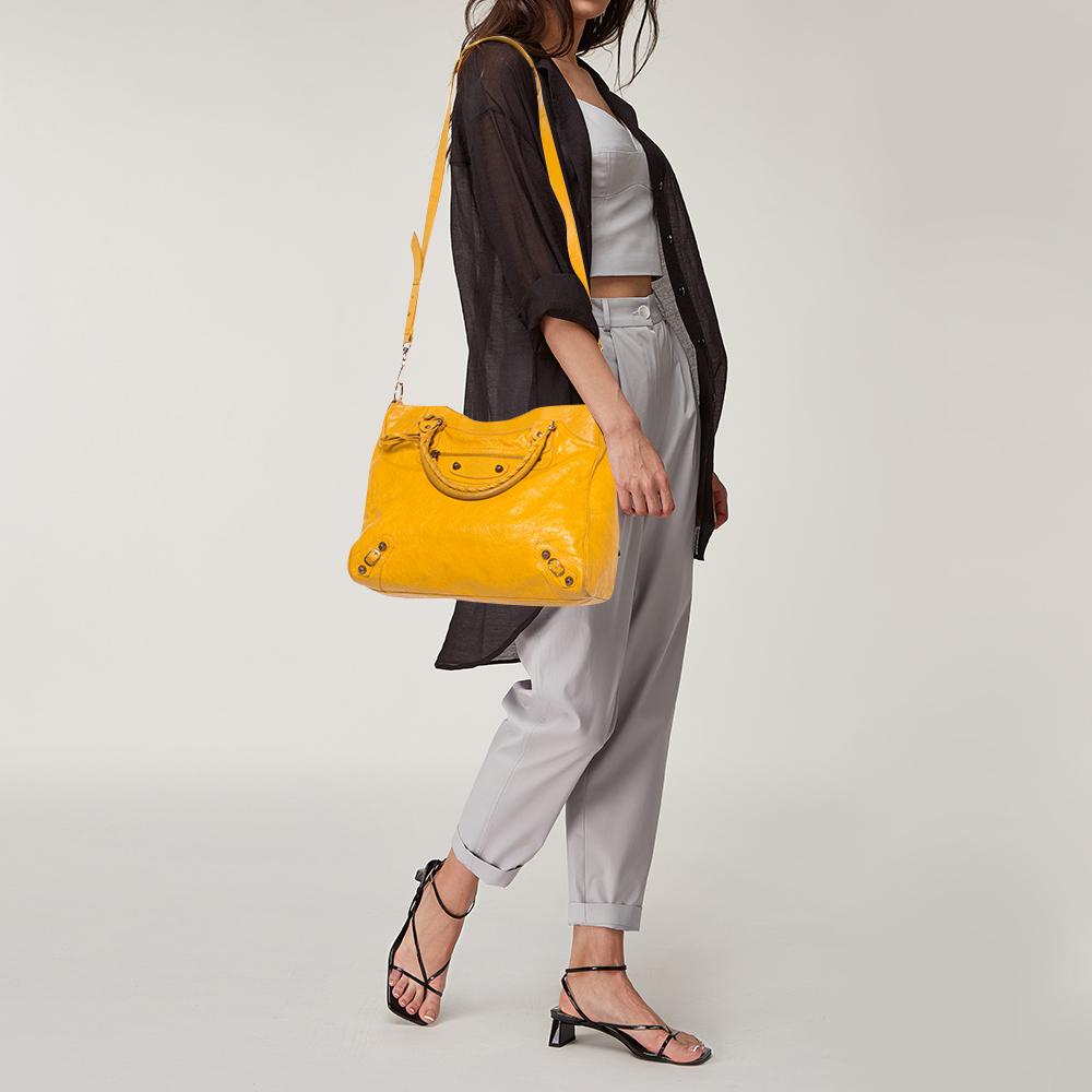 

Balenciaga Mustard Leather RH Velo Tote, Yellow