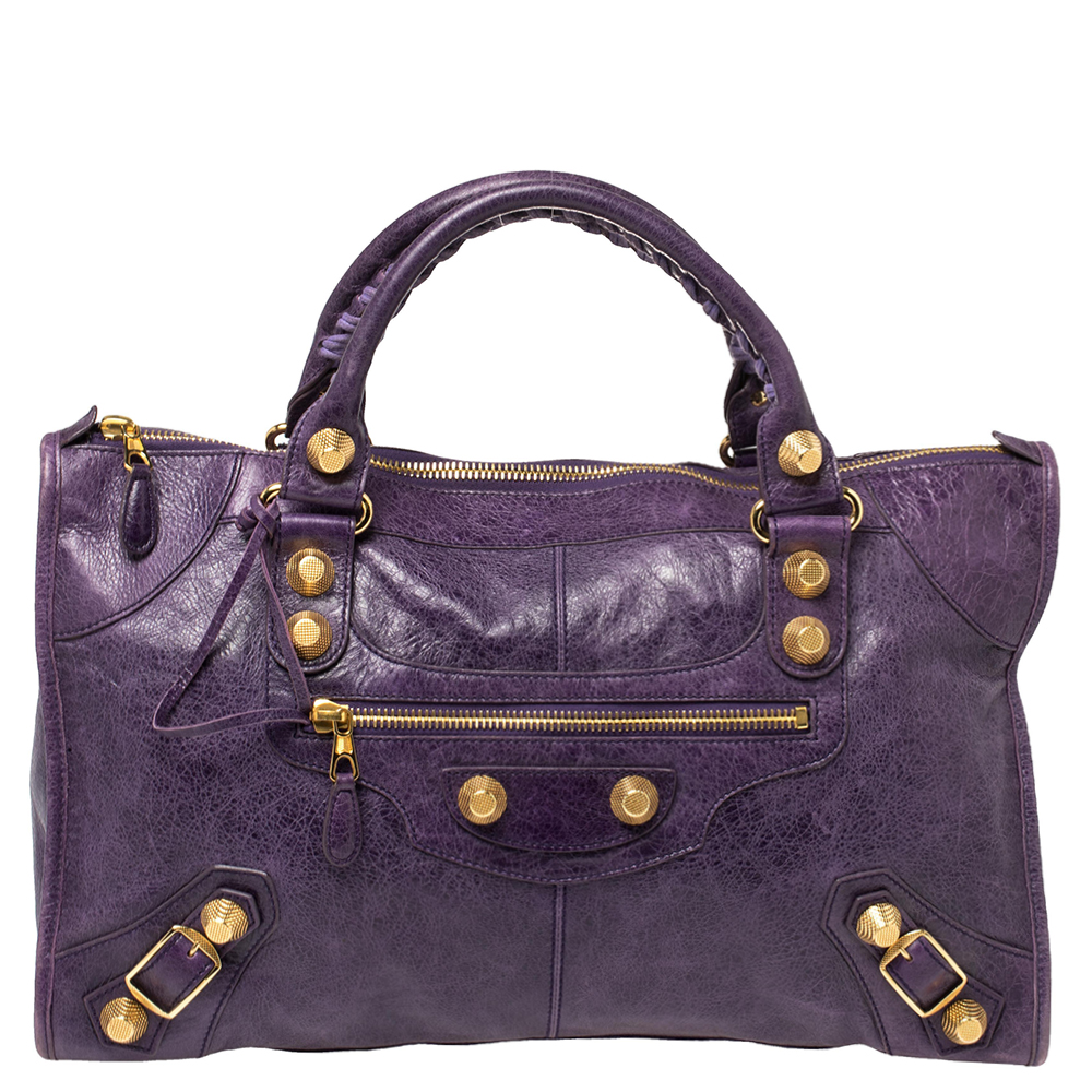 Pre-owned Balenciaga Raisin Leather Ggh Work Tote In Purple
