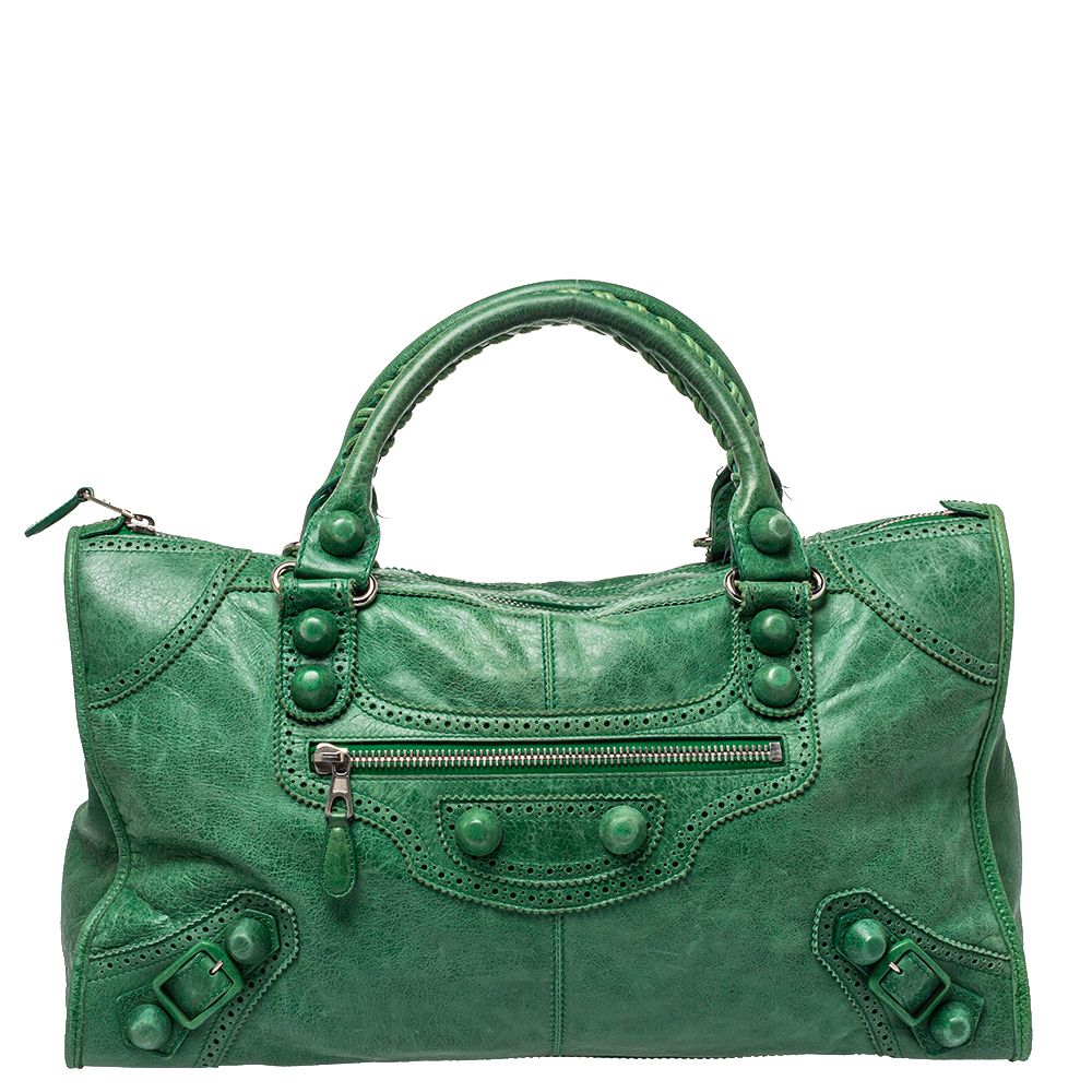 Pre-owned Balenciaga Vert Trefle Brogue Leather Cgh Work Tote In Green