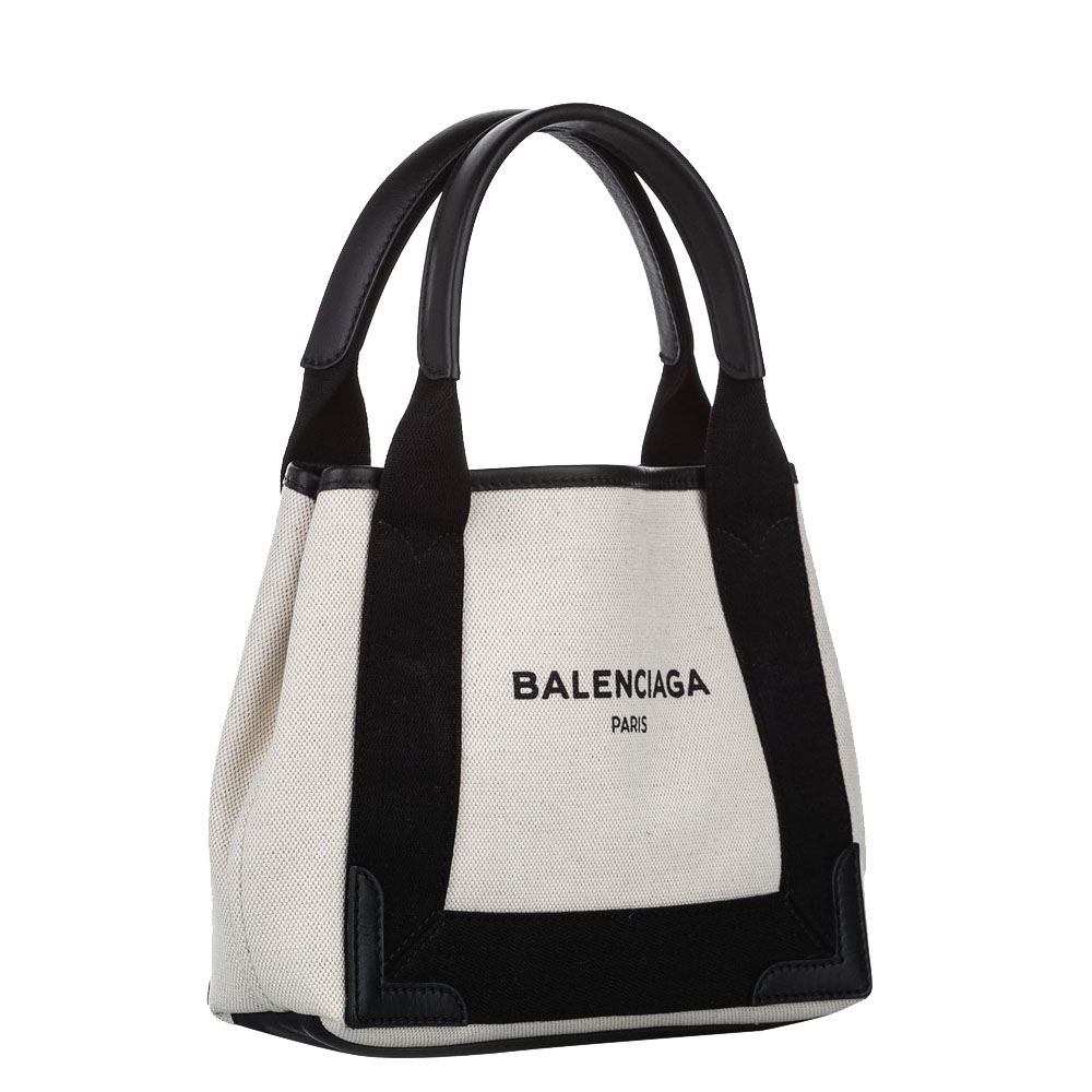 

Balenciaga White Canvas Navy Cabas  Tote Bag, Black