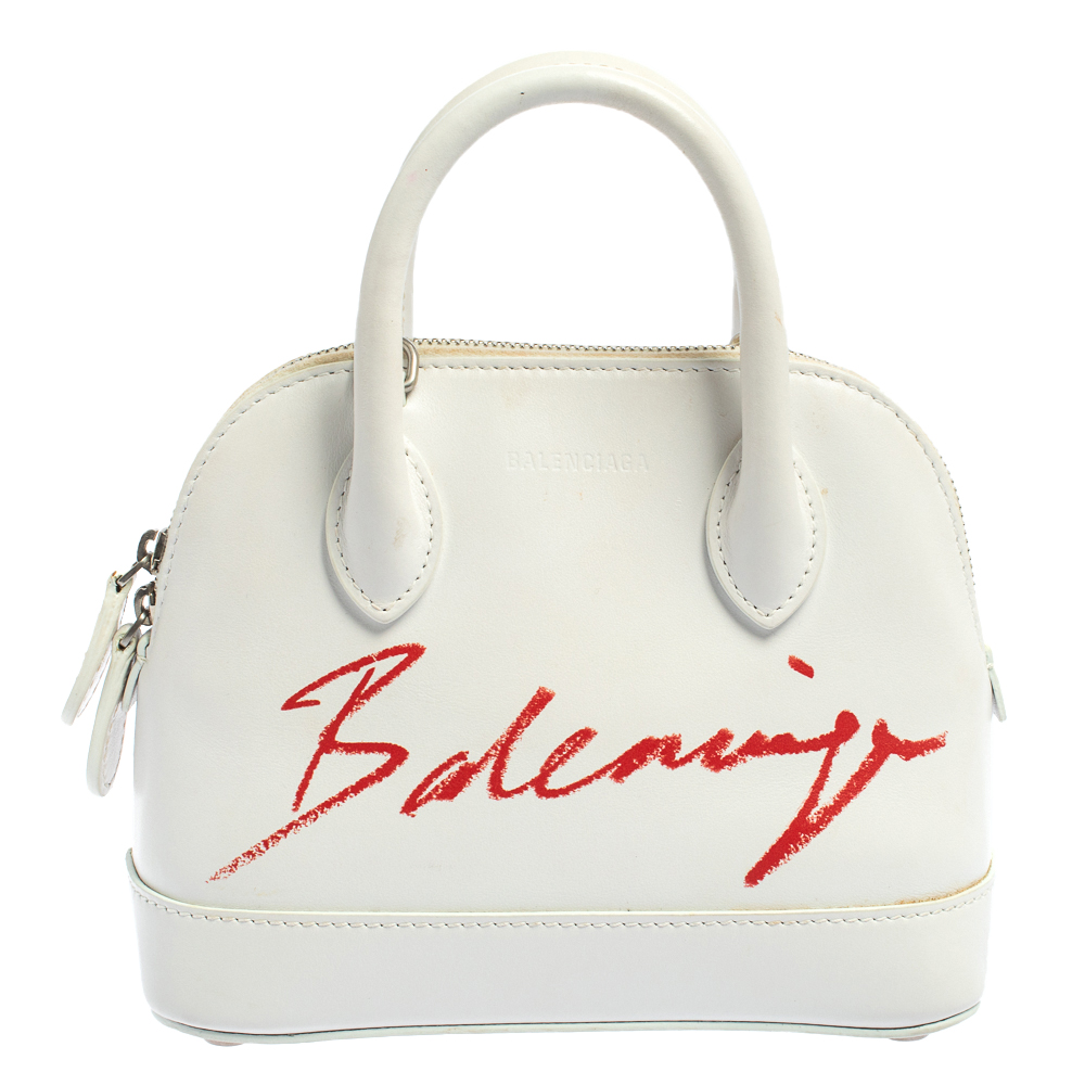 Pre-owned Balenciaga White Leather Xxs Ville Logo Satchel
