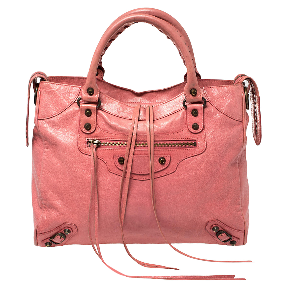 Pre-owned Balenciaga Rose Leather Rh Velo Tote In Pink