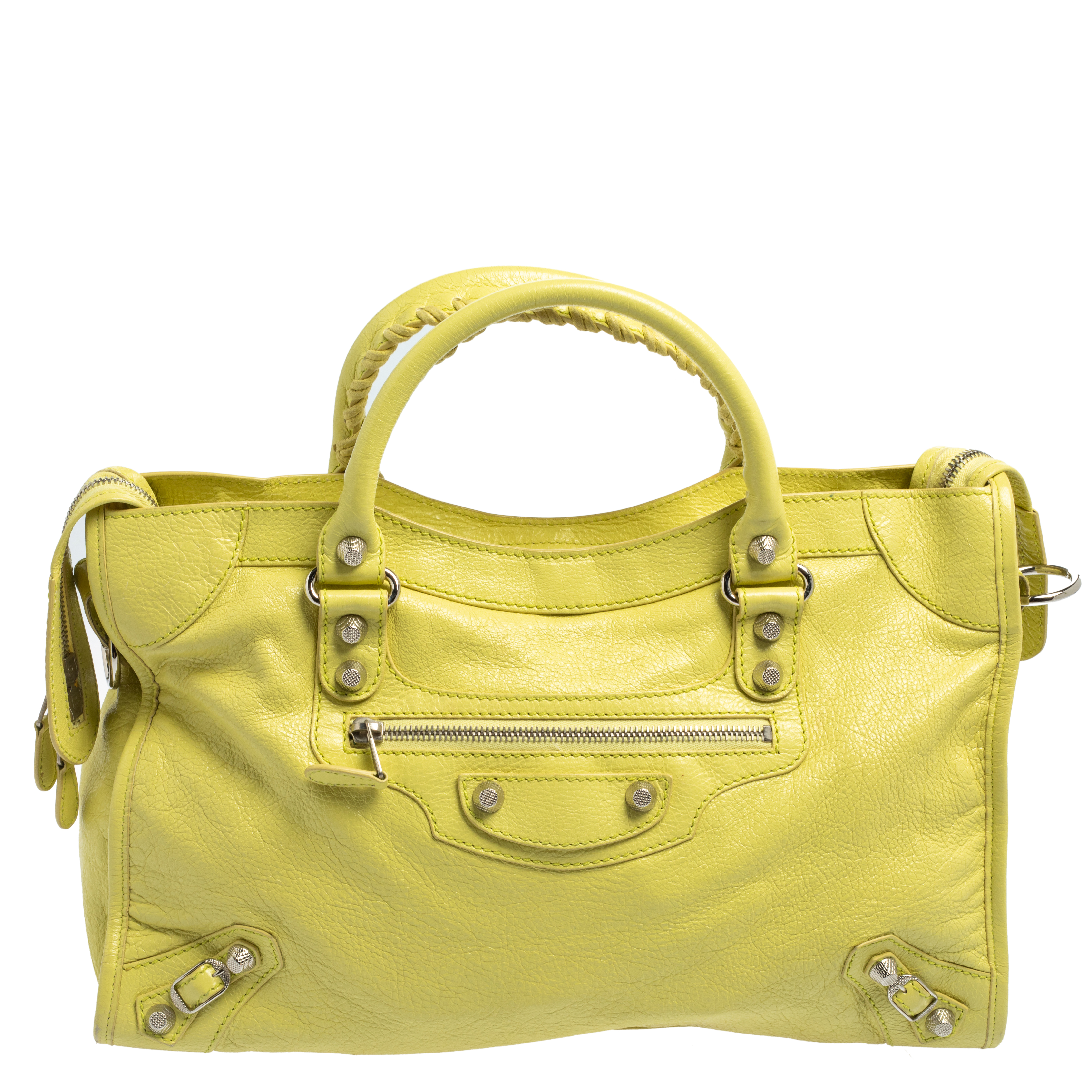 Pre-owned Balenciaga Jaune Citronnade Leather Rh City Tote In Yellow