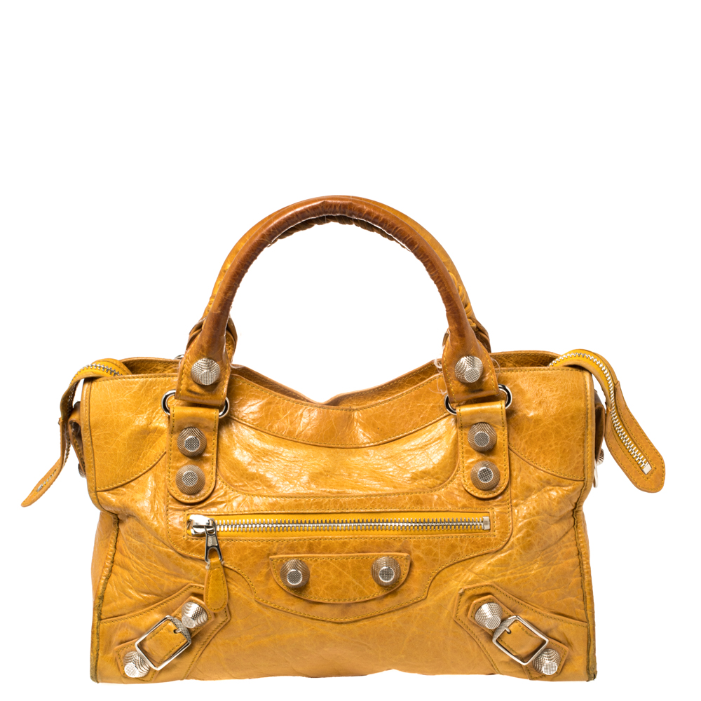 Pre-owned Balenciaga Mustard Leather Gsh City Tote In Yellow
