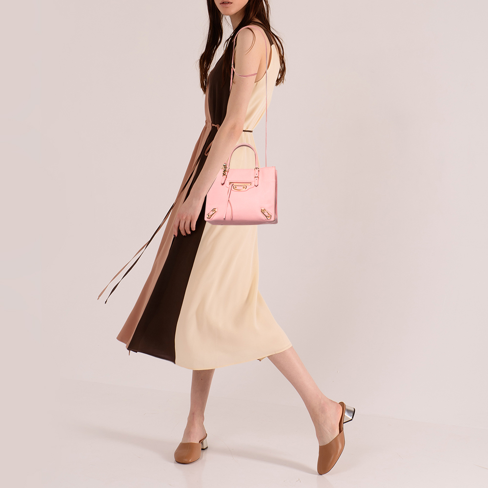 

Balenciaga Vieux Rose Leather Mini Papier A4 Tote, Pink