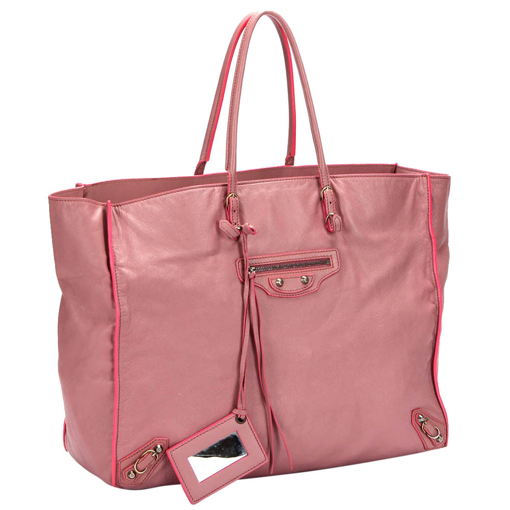 

Balenciaga Pink Lambskin Leather Papier Tote Bag