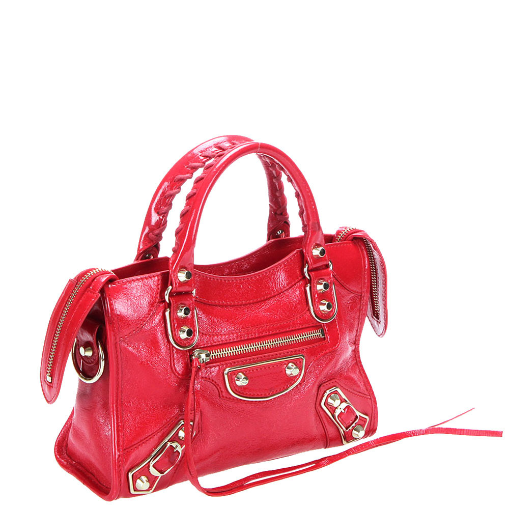

Balenciaga Red Leather Motocross Classic Metallic Edge Mini City Bag