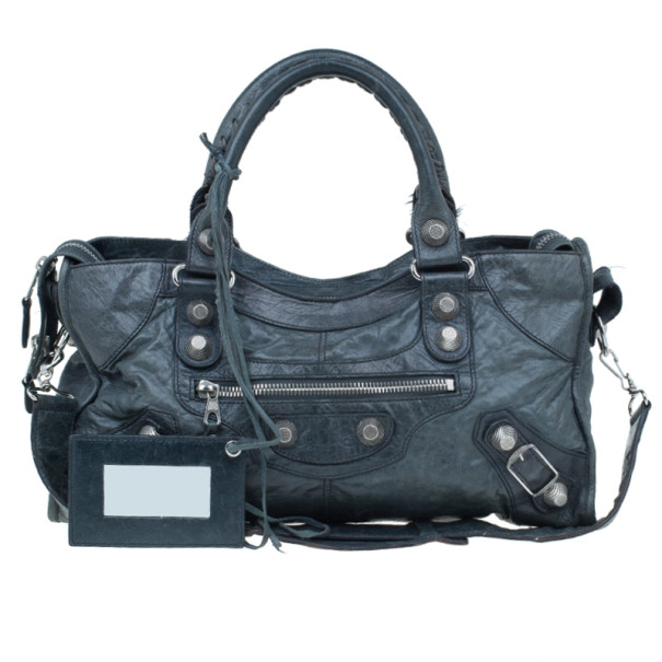 Pre Owned حقيبة بالنسيياغا بارت تايم جلد خروف رمادي وسط