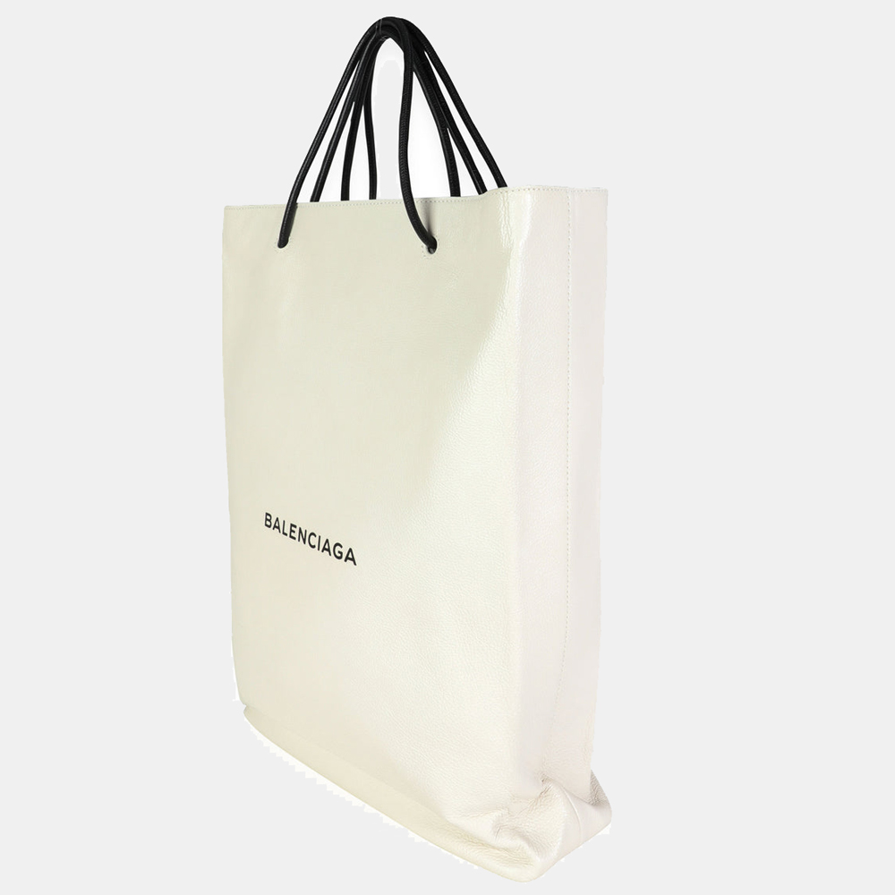 

Balenciaga White Leather North South Shopping Tote Bag, Black