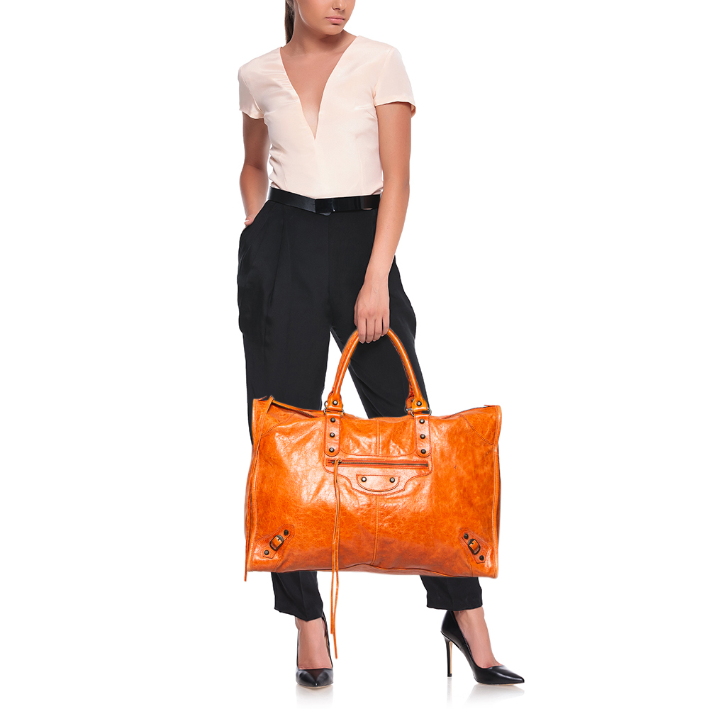 

Balenciaga Tangerine Leather Classic Weekender Bag, Orange
