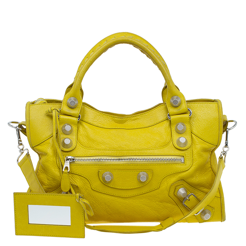 Balenciaga Yellow Calf Skin Leather GSH City Bag