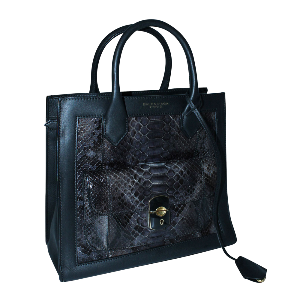 

Balenciaga Black Python Leather Padlock All Afternoon Tote Bag