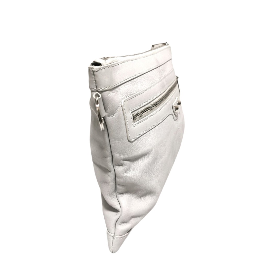 

Balenciaga White Lambskin Leather Motocross Clip  Clutch Bag