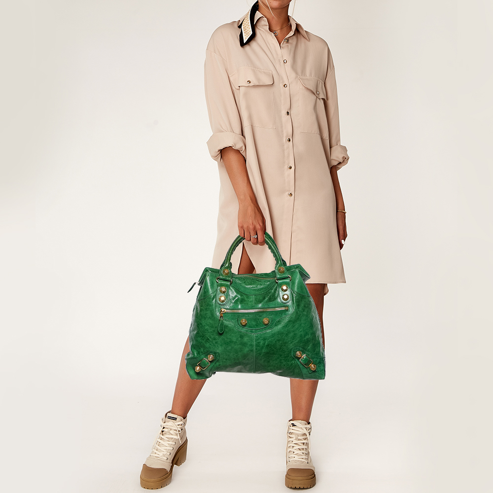 

Balenciaga Green Leather GGH Brief Bag