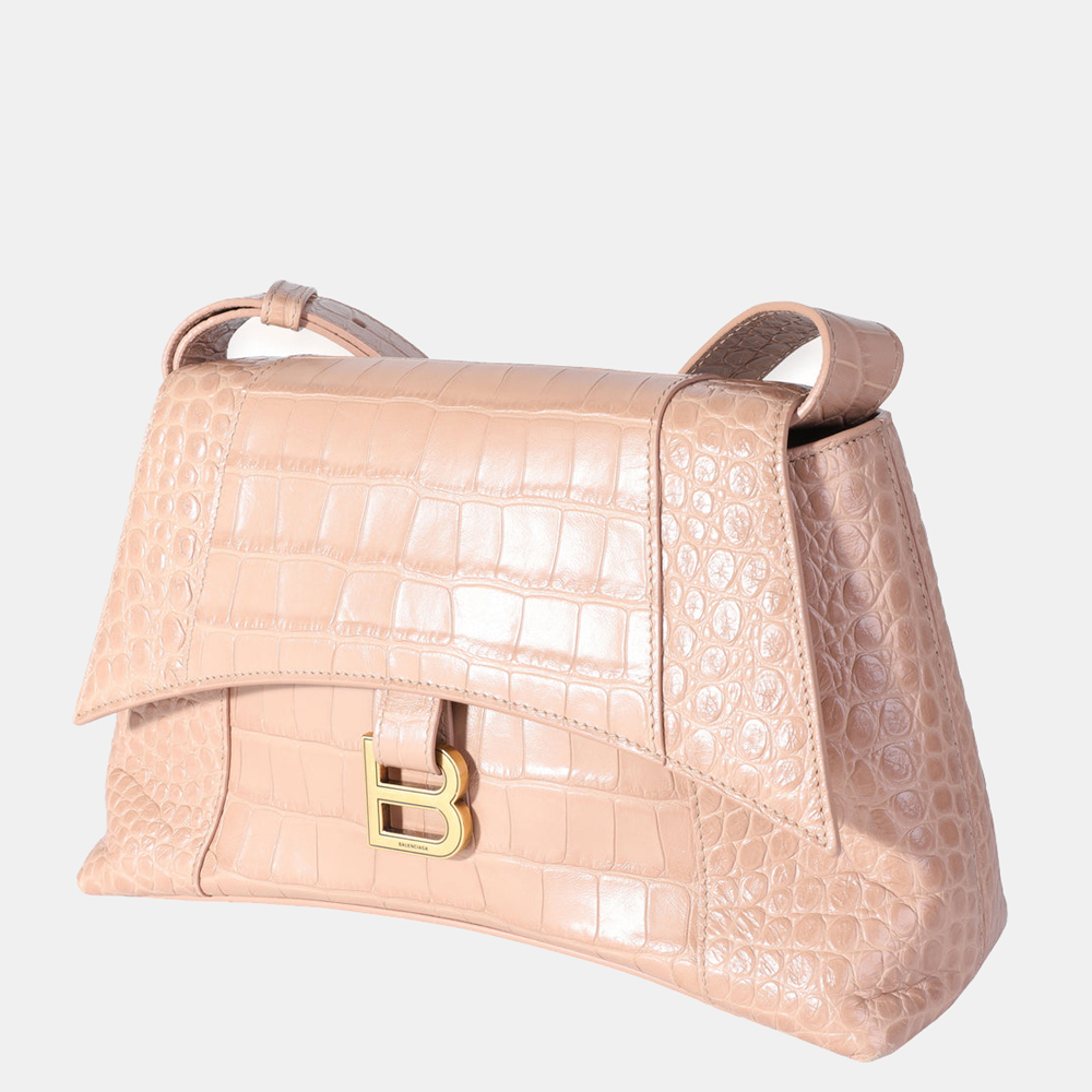 

Balenciaga Beige Croc Embossed Leather Hourglass Shoulder Bag