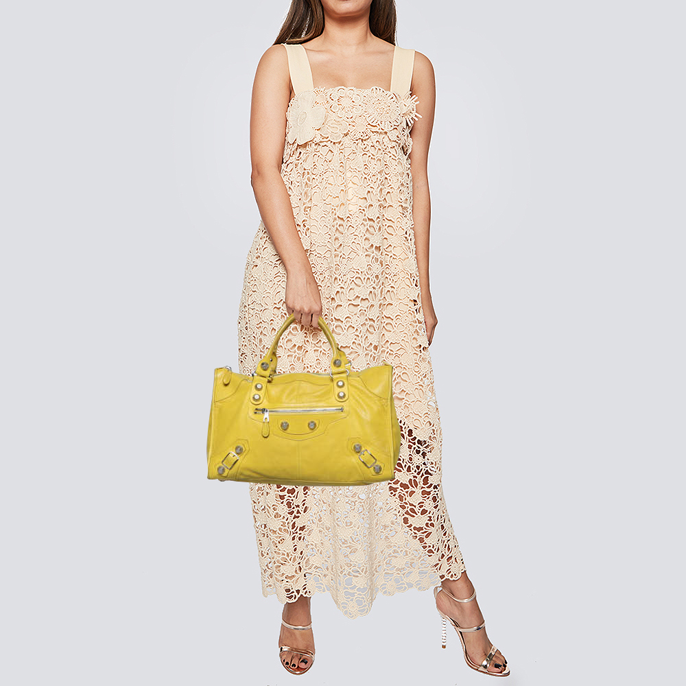 

Balenciaga Yellow Leather Giant 21 Silver Work Tote