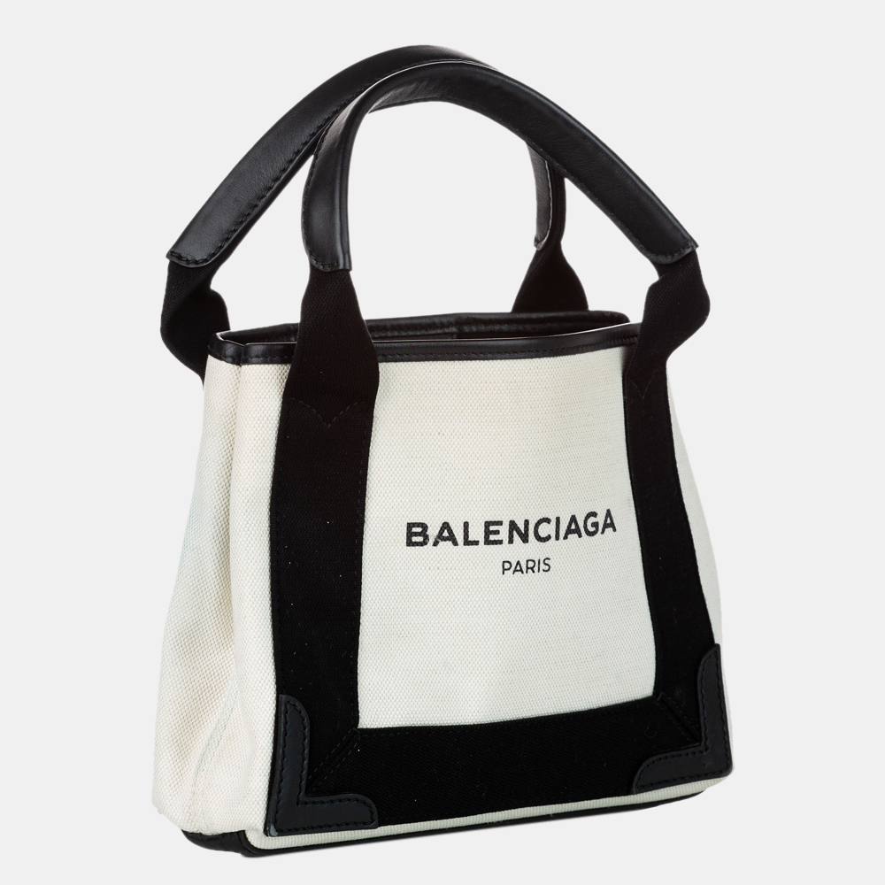 

Balenciaga Black/White  Navy Cabas Canvas Satchel