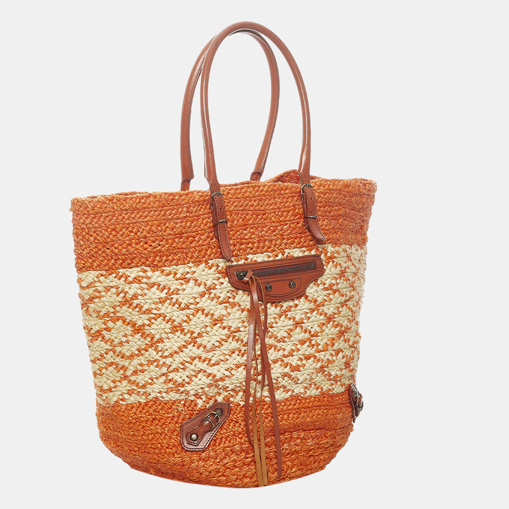 

Balenciaga Orange Panier Raffia Tote Bag