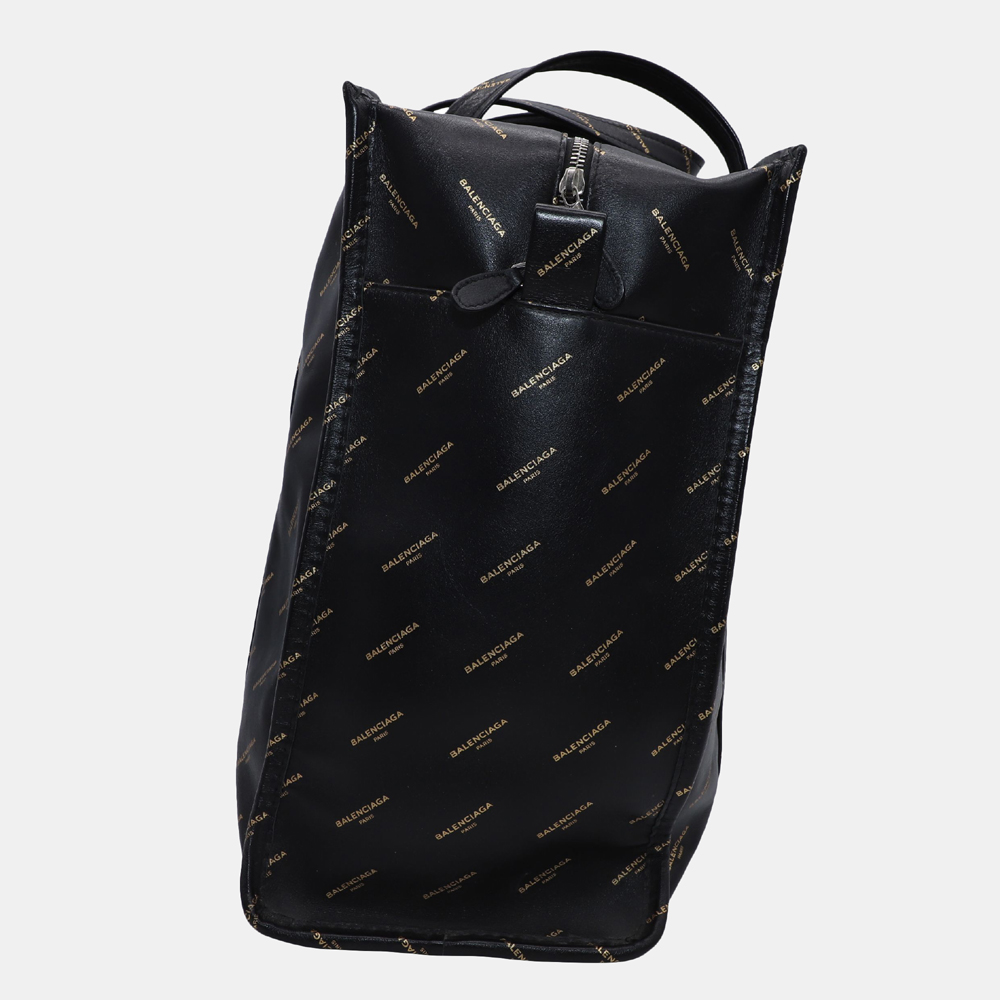 

Balenciaga Black Leather Logo Bazar Shopper Tote  Bag