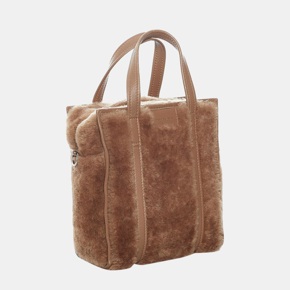 

Balenciaga Brown Leather Fur Bazar Shopper Mouton Tote Bag