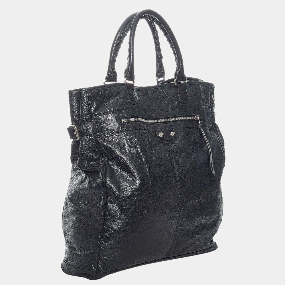 

Balenciaga Black Motocross Hexagon Lambskin Leather Tote Bag