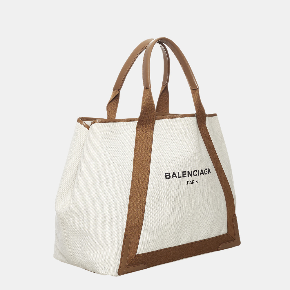 

Balenciaga Brown/White Navy Cabas Canvas Tote Bag