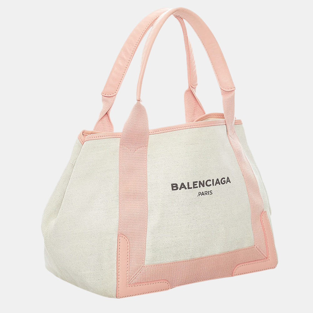 

Balenciaga Pink/White Navy Cabas Canvas Handbag
