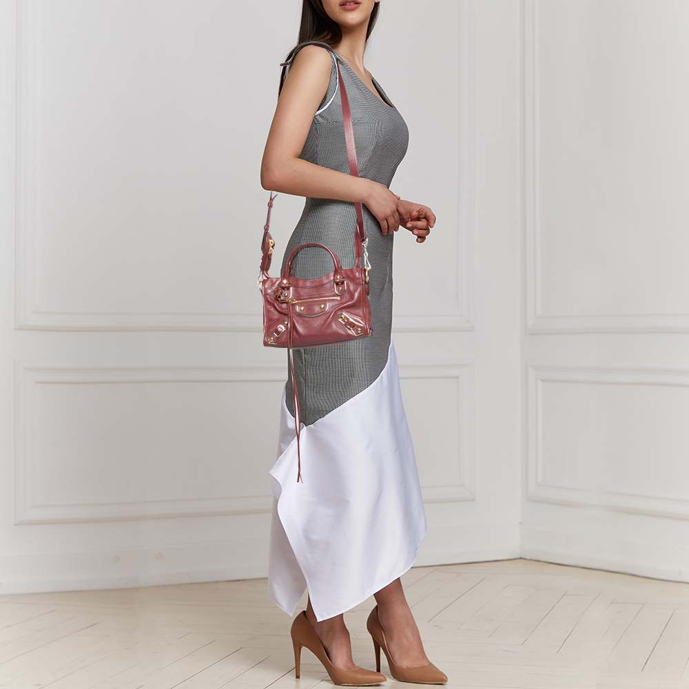 

Balenciaga Red Leather Mini Classic Metallic Edge City Bag