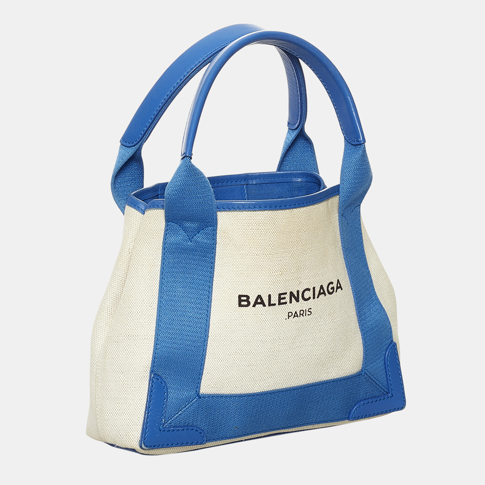 

Balenciaga Blue/White Navy Cabas  Canvas Satchel