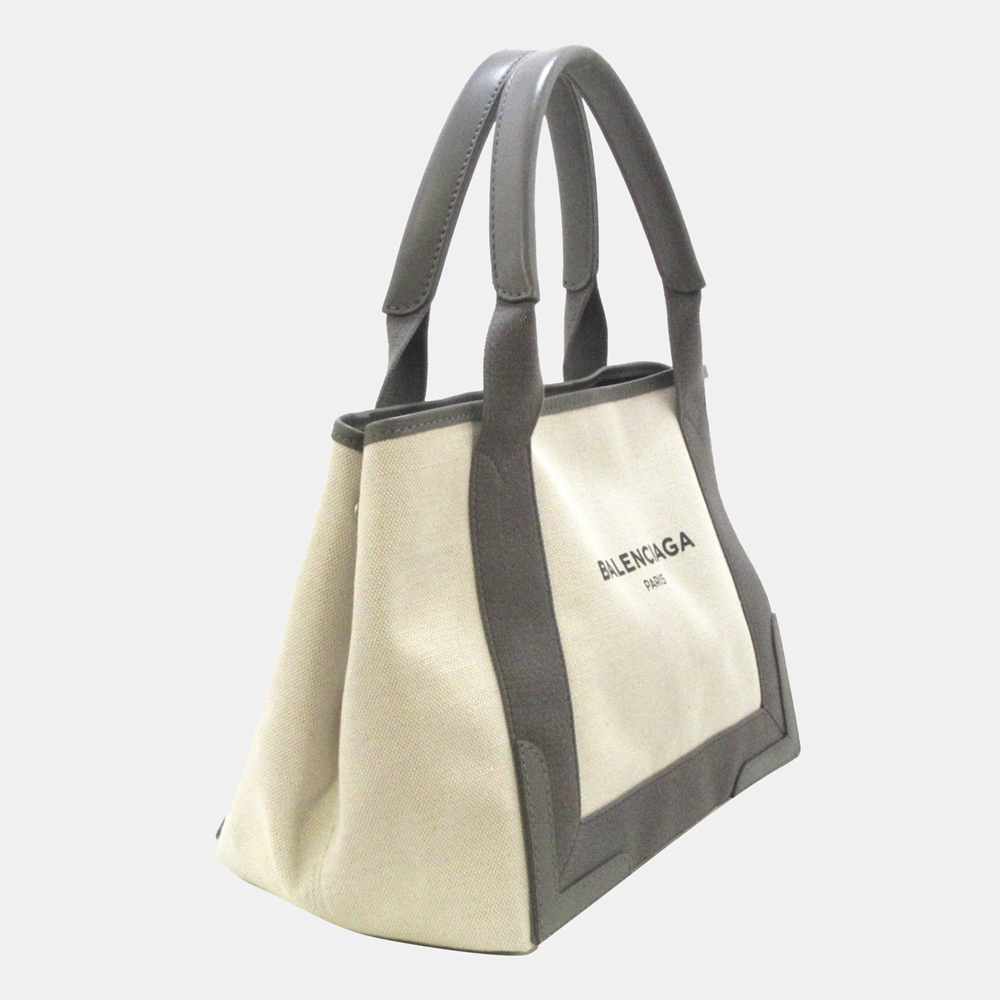 

Balenciaga Black/White Navy Cabas  Canvas Tote Bag