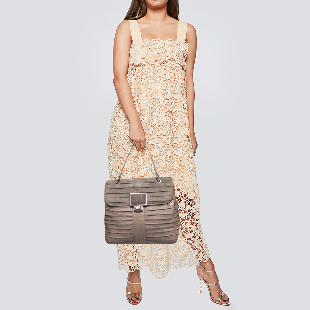 

Balenciaga Grey Pleated Leather and Suede Cerche Top Handle Bag
