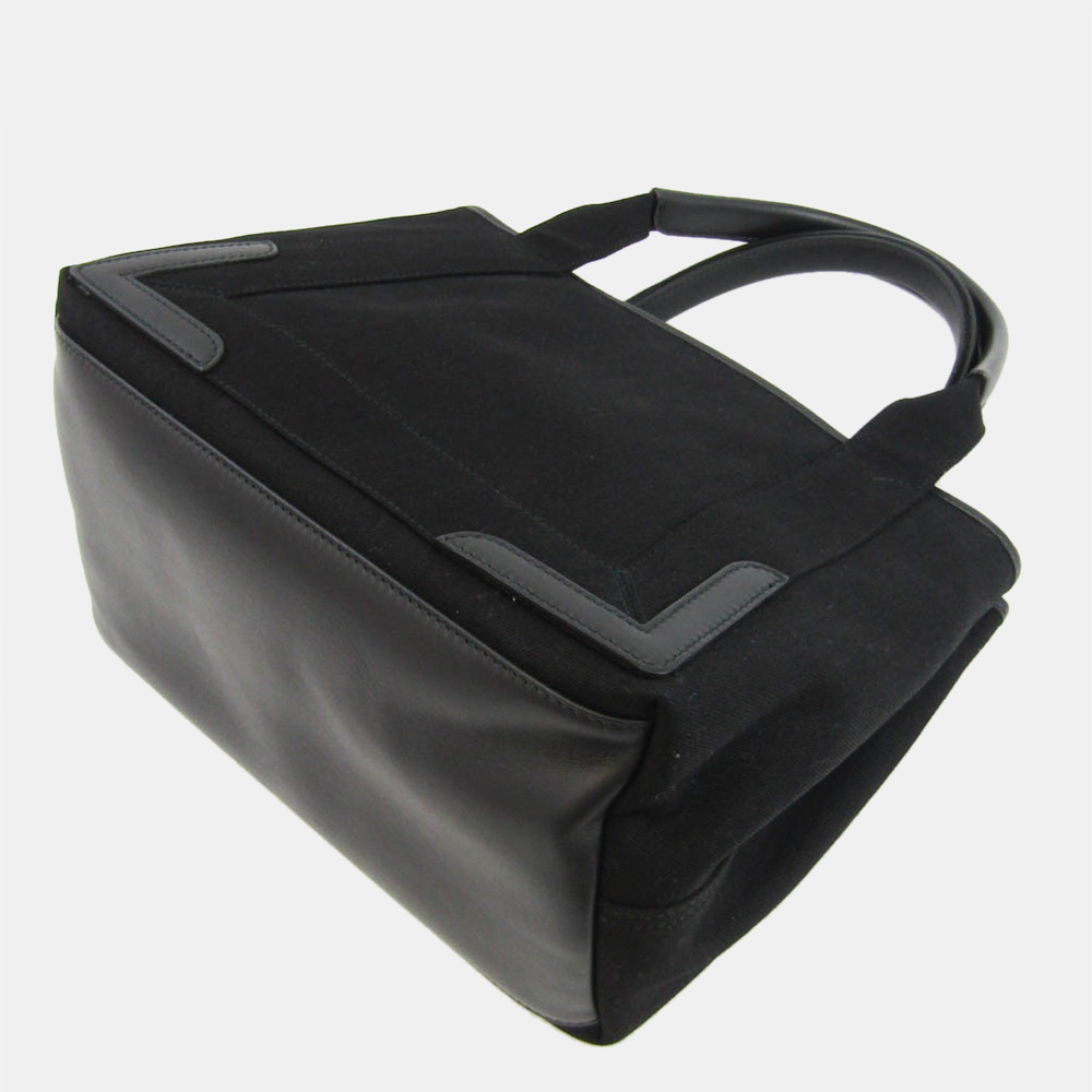 

Balenciaga Black Canvas Leather Small Navy Cabas Tote Bag
