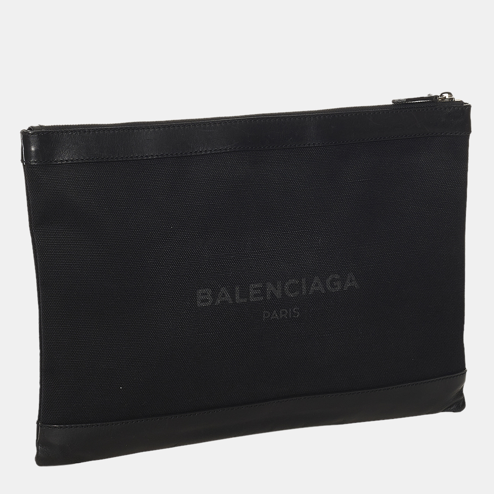 

Balenciaga Black Navy Clip  Canvas Clutch Bag