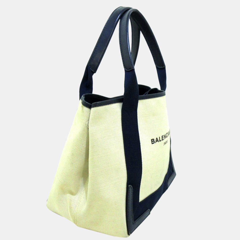 

Balenciaga White Navy Cabas  Canvas Tote Bag