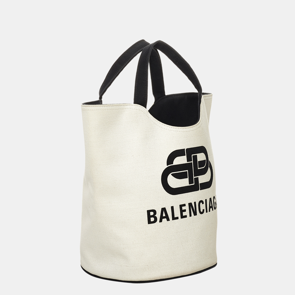 

Balenciaga White Wave Tote Canvas Satchel