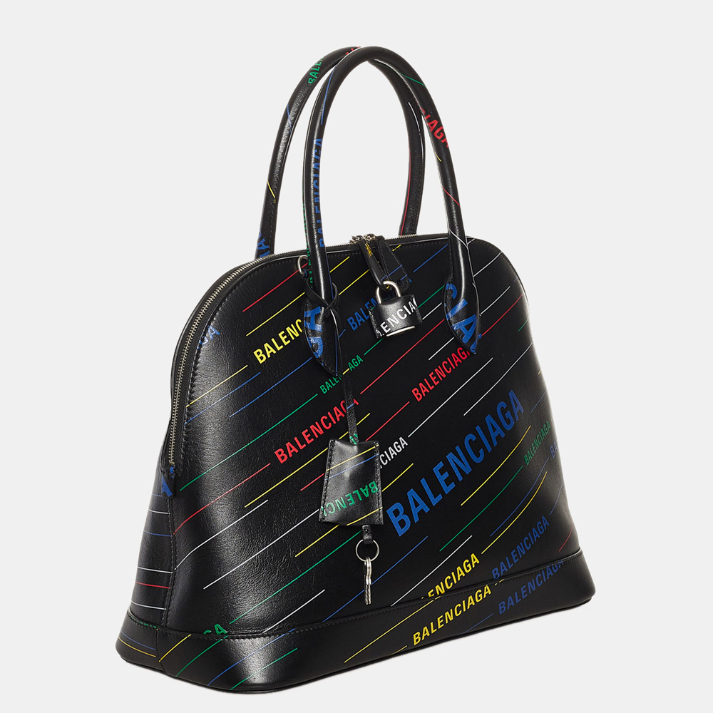 

Balenciaga Black Logo Ville  Top Handle Leather Satchel
