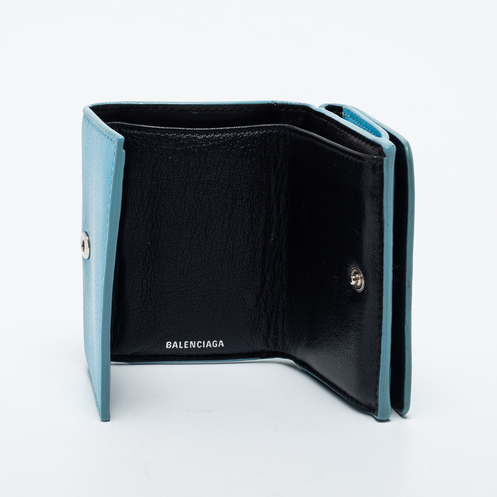 

Balenciaga Blue Leather Logo Print Trifold Wallet