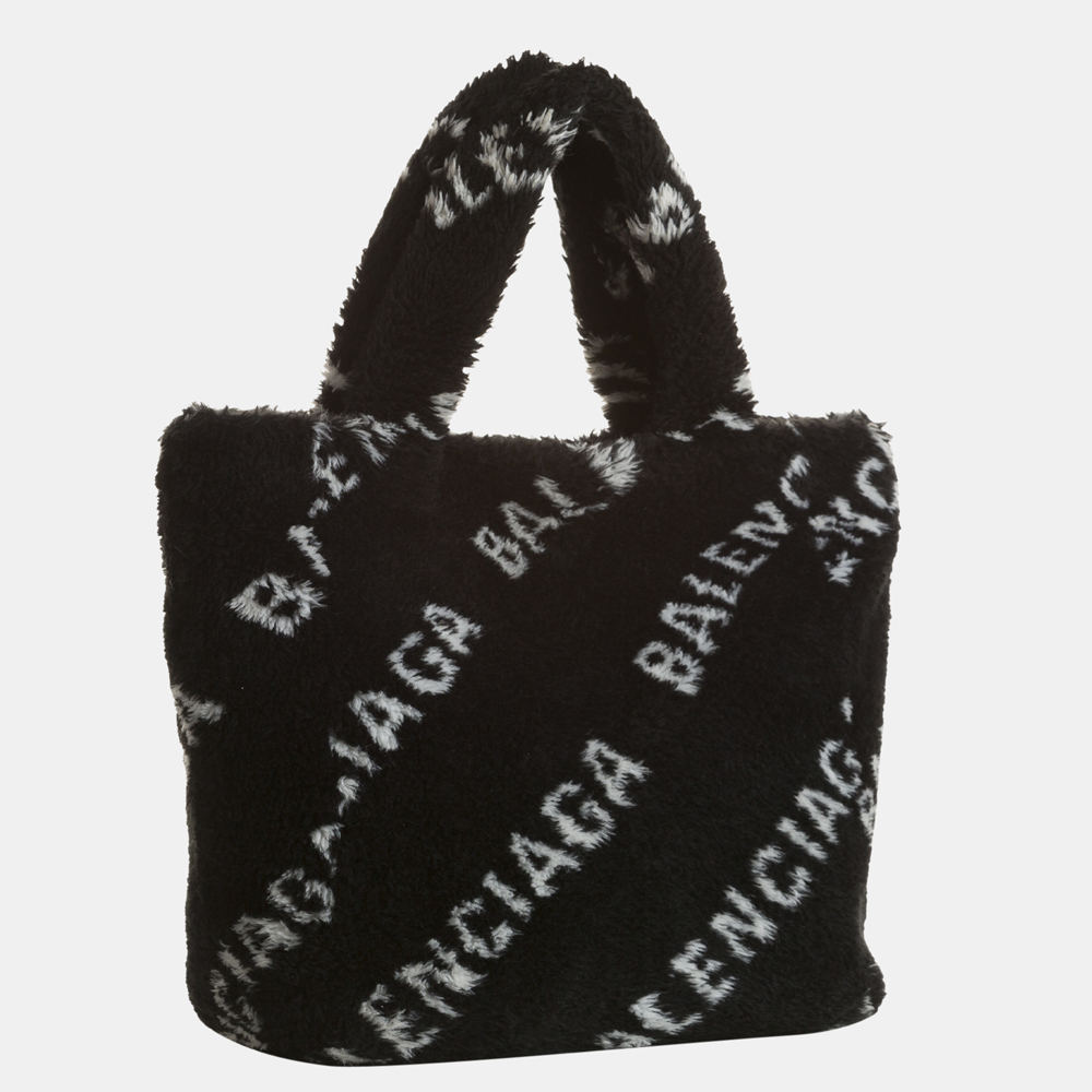 

Balenciaga Black Logo Faux Fur Everyday  Tote